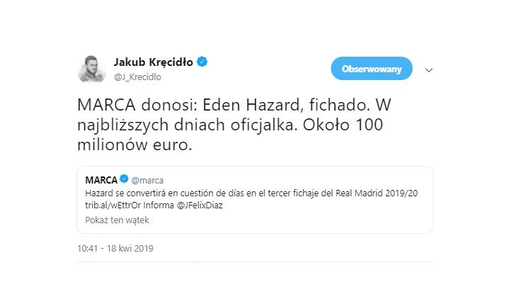 ''MARCA'': W najbliższych dniach zostanie ogłoszony transfer Hazarda do Realu!